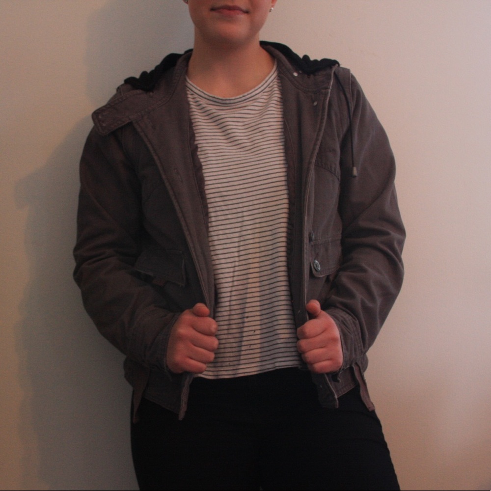 Gray Jacket w/ Black Hoodie